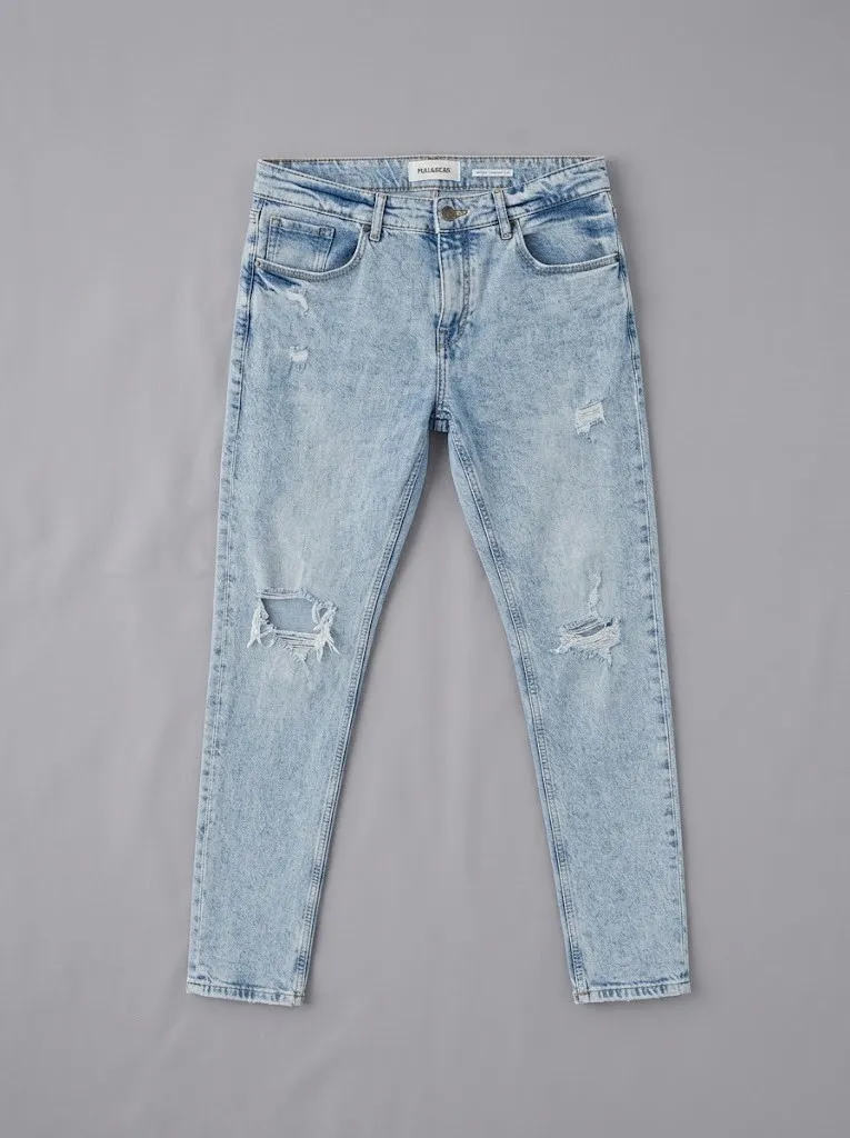 Pull & Bear vaqueros skinny rotos azul claro, talla W32 / 42